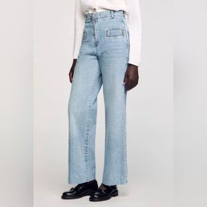 Sandro Wide Leg High Waist Light Blue Women's Jeans Size 10 /42 FR